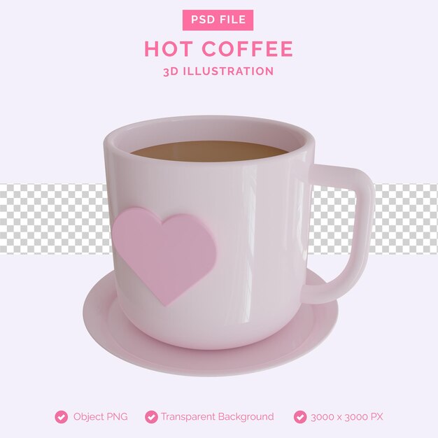 PSD ilustración 3d de café caliente