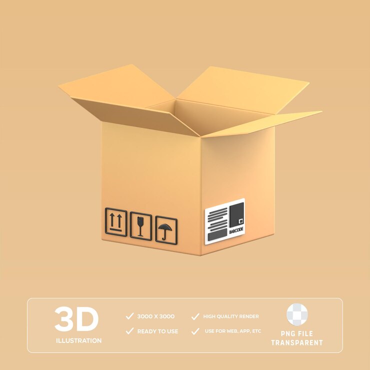 Ilustración en 3D de la caja de cartón PSD
