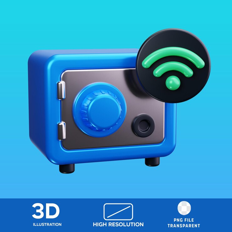 PSD ilustración 3d de la caja fuerte de psd