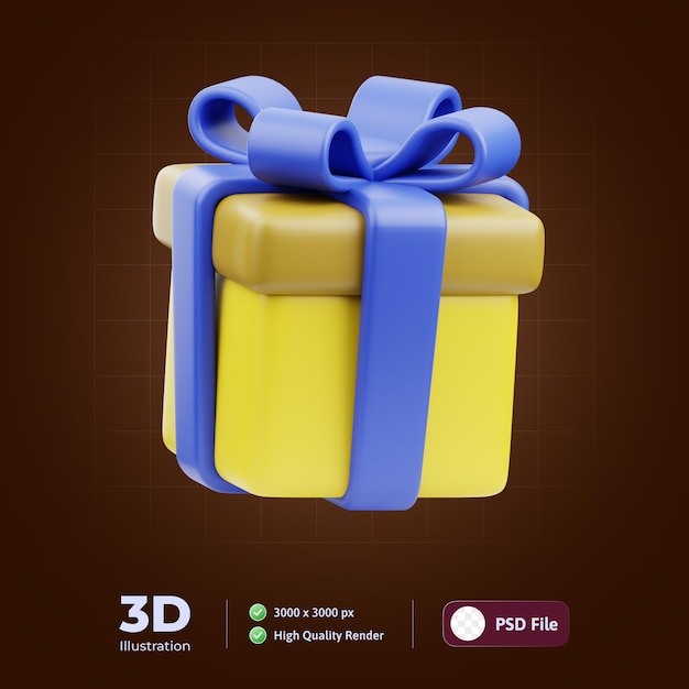 PSD ilustración 3d de caja de regalo