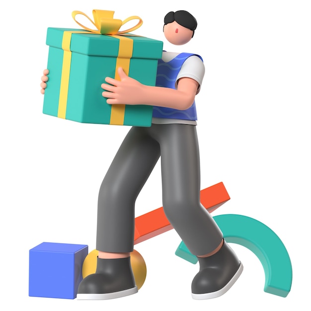 Ilustración 3D de la caja de regalos de compras