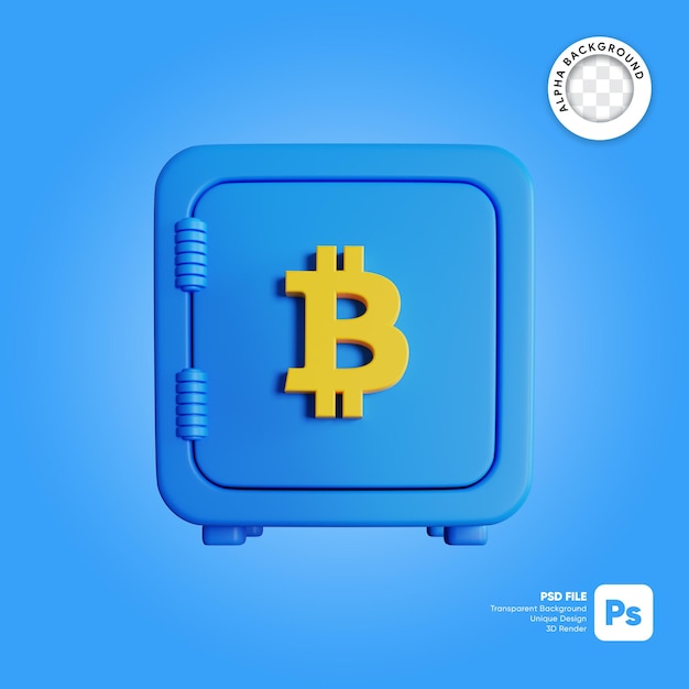 Ilustración 3d de la caja de seguridad de Bitcoin