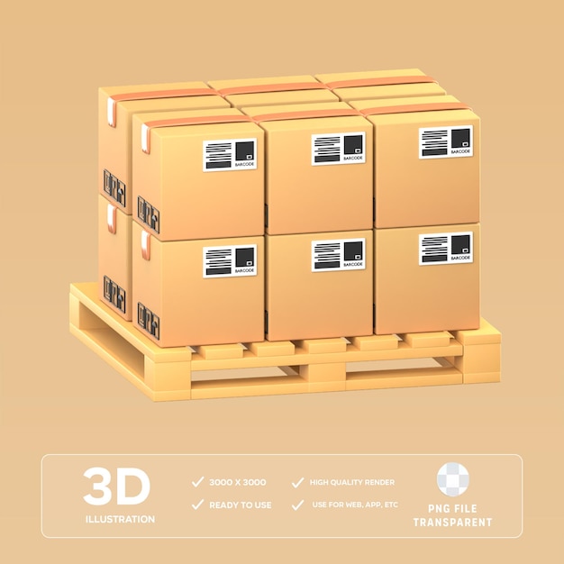 Ilustración en 3D de las cajas de cartón PSD
