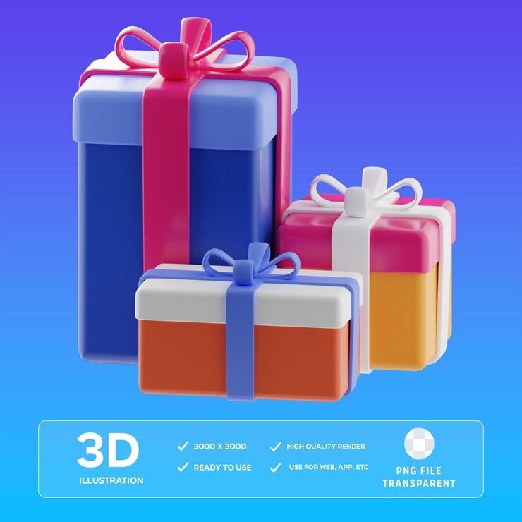 Ilustración en 3D de las cajas de regalos PSD