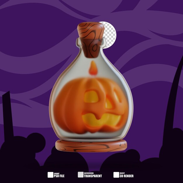 PSD ilustración 3d de una calabaza en una botella 2