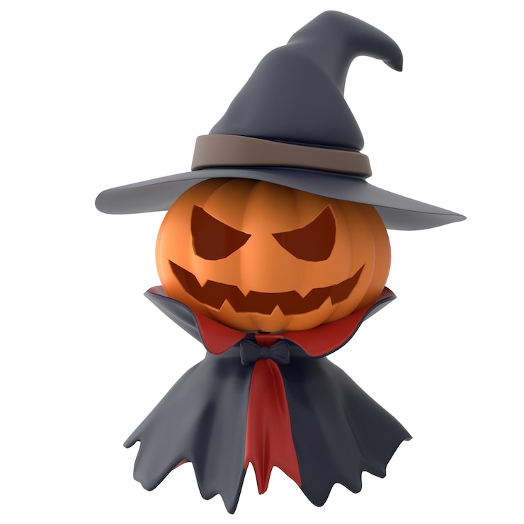 Ilustración en 3D de la calabaza bruja de Halloween