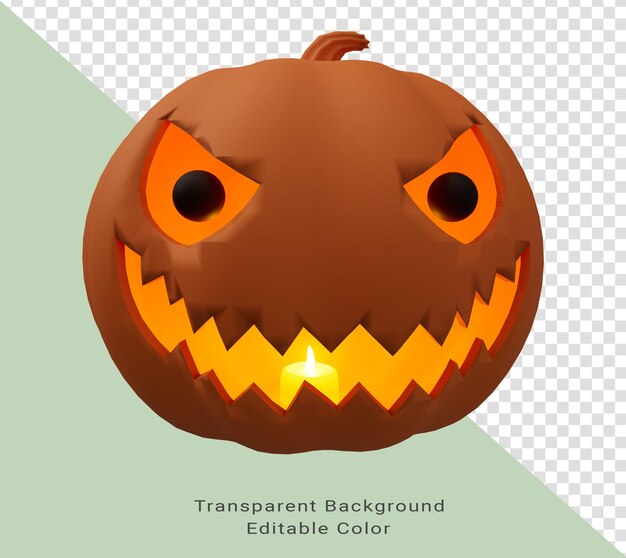 Ilustración 3d de la calabaza de Halloween dentro de la vela que brilla intensamente con el elemento de diseño de fondo de Halloween de ojos negros