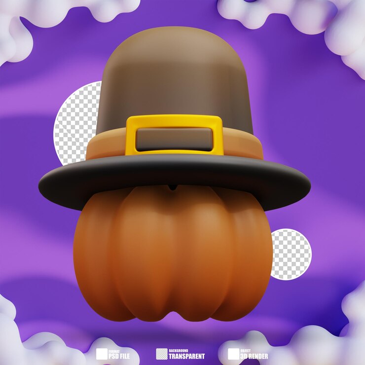 PSD ilustración 3d de la calabaza y el sombrero 3