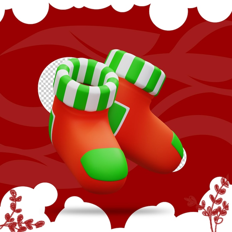 PSD ilustración 3d de calcetines de navidad 2