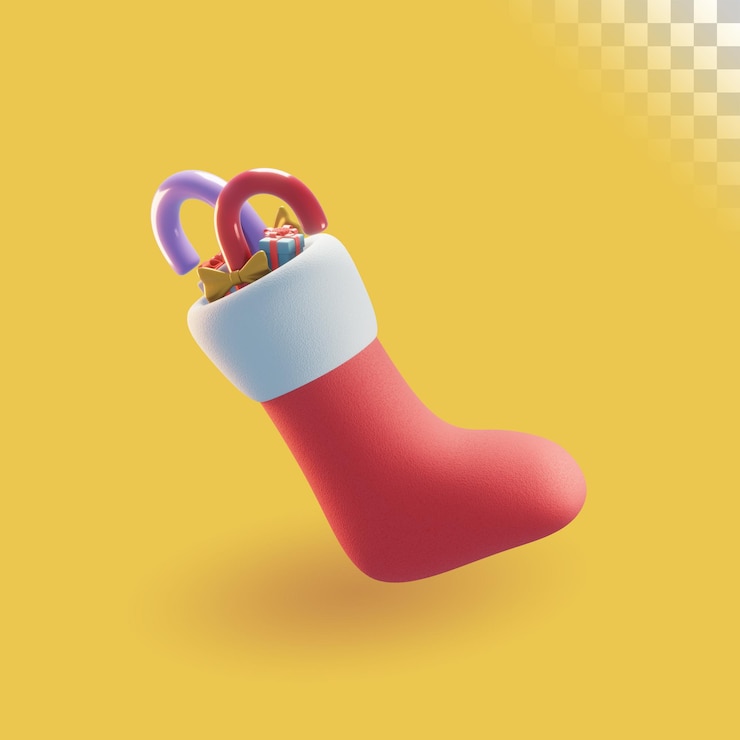 PSD ilustración 3d de calcetines de santa con icono de objeto de caramelo