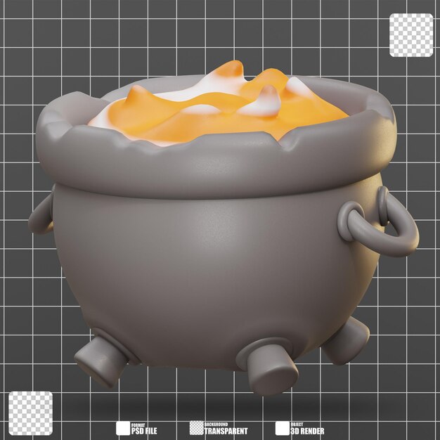 Ilustración 3d caldero gris tiene burbujeante poción de naranja 2