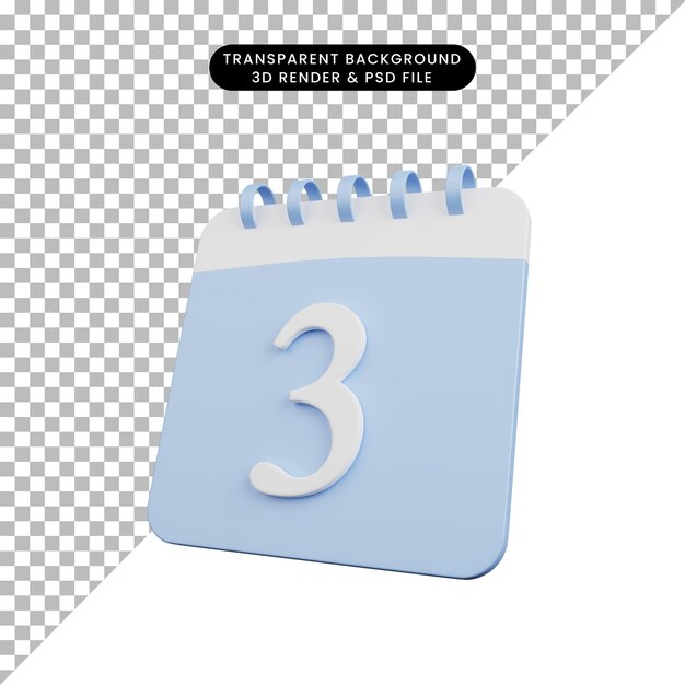 Ilustración 3D de calendario de objeto simple número 3