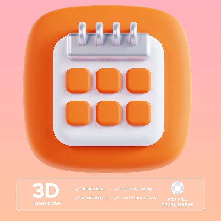 Ilustración en 3D del calendario PSD