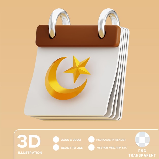 Ilustración 3D del calendario del Ramadán de PSD