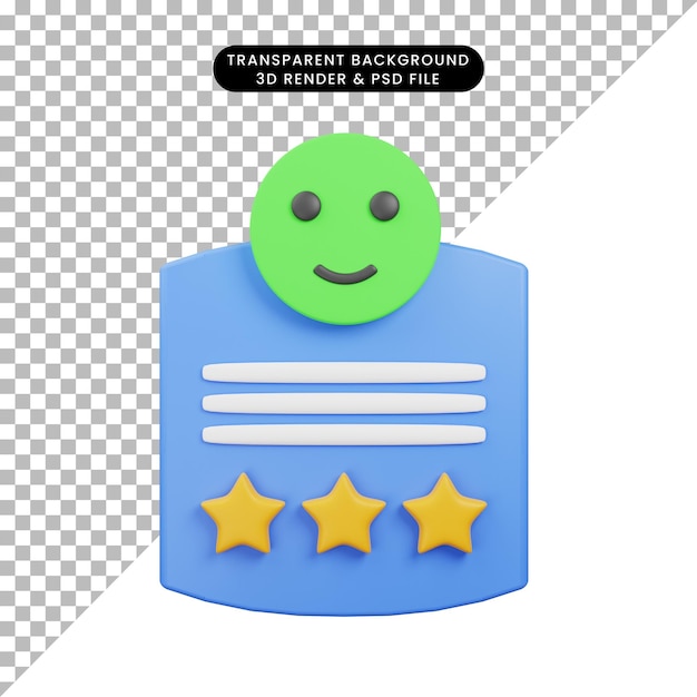 PSD ilustración 3d de calificación de retroalimentación cara feliz icono 3d render