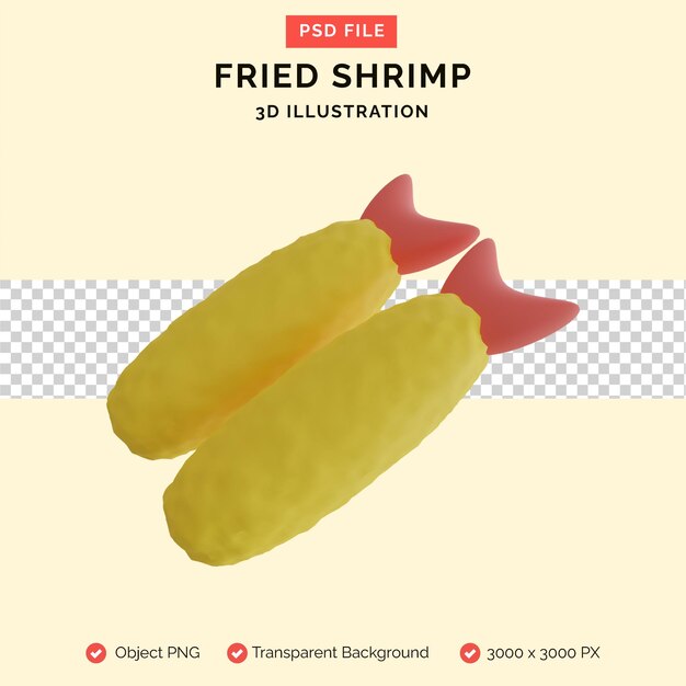 ilustración 3d de camarones fritos