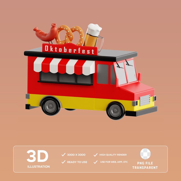 Ilustración 3D del camión de comida PSD