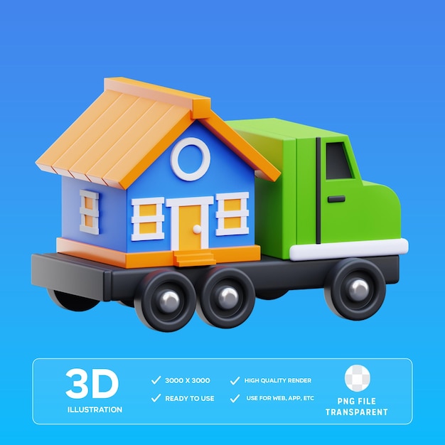 Ilustración 3D del camión de mudanzas PSD