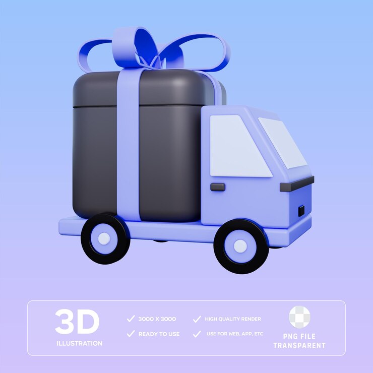 Ilustración 3D del camión de regalos de PSD