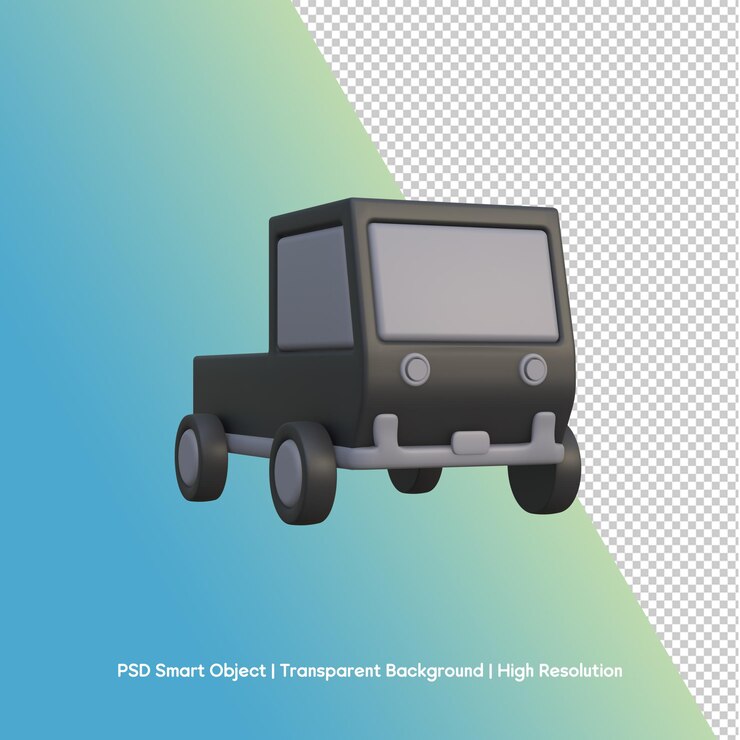 PSD ilustración en 3d de una camioneta negra de dibujos animados
