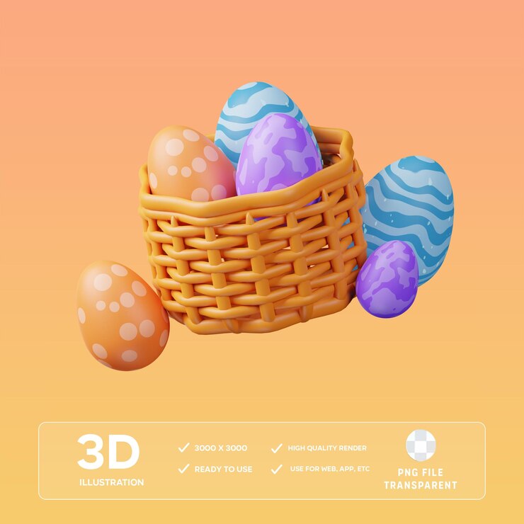 Ilustración 3D de la canasta de huevos de PSD