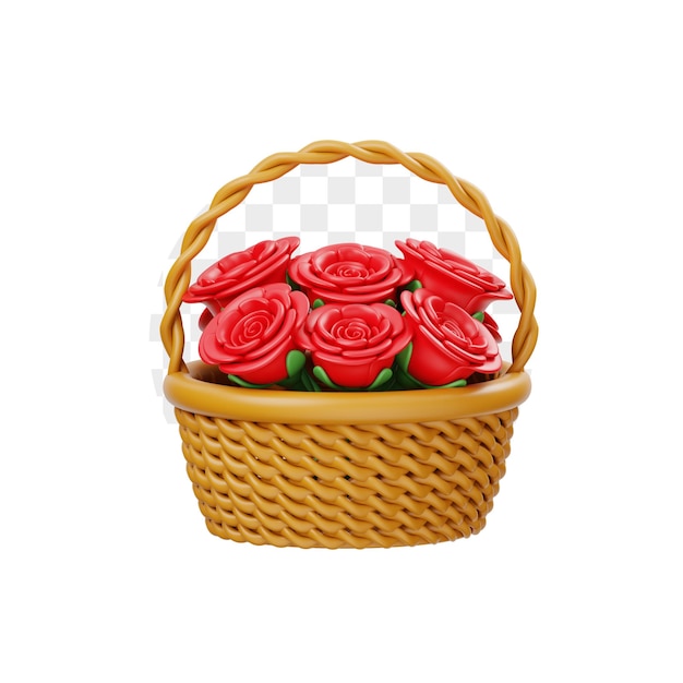 Ilustración en 3D de la canasta de rosas