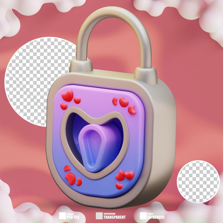 PSD ilustración en 3d del candado del amor 3