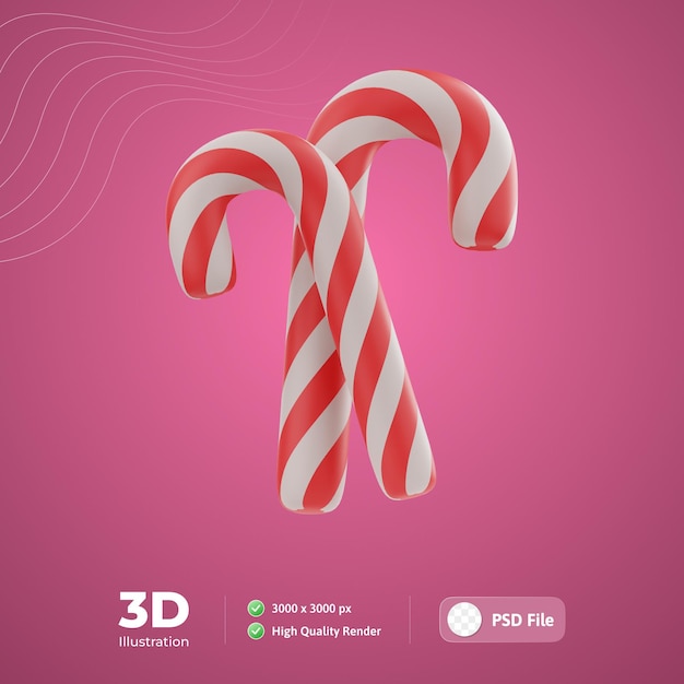 Ilustración 3d de candy cane para la infografía de la aplicación web, etc.