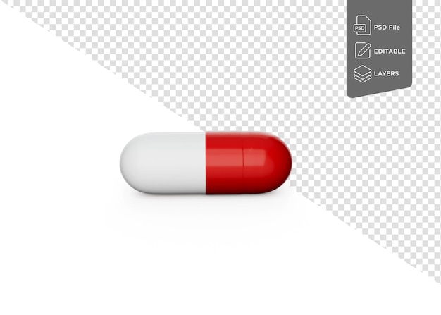 Ilustración 3D de cápsulas farmacéuticas antibióticas rojas y blancas aisladas sobre un fondo blanco