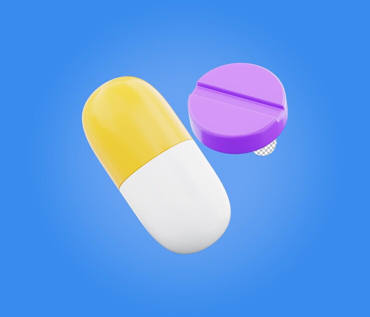 PSD ilustración en 3d de cápsulas médicas y pastillas