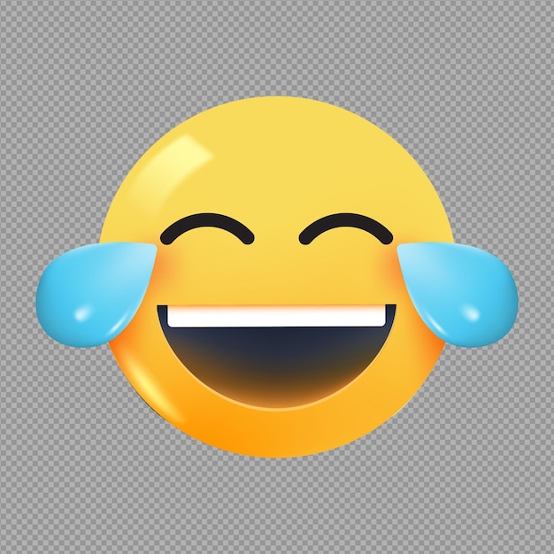 PSD ilustración 3d de la cara con lágrimas de alegría icono emoji en fondo transparente