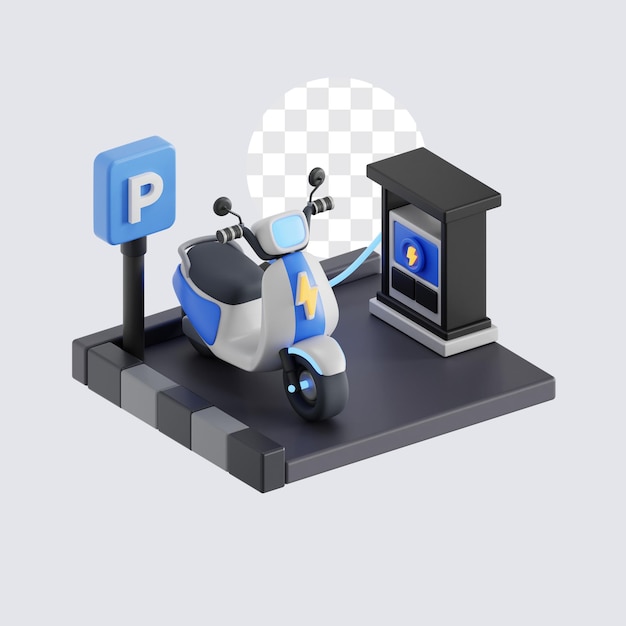 Ilustración 3D de la carga de un vehículo eléctrico y una motocicleta