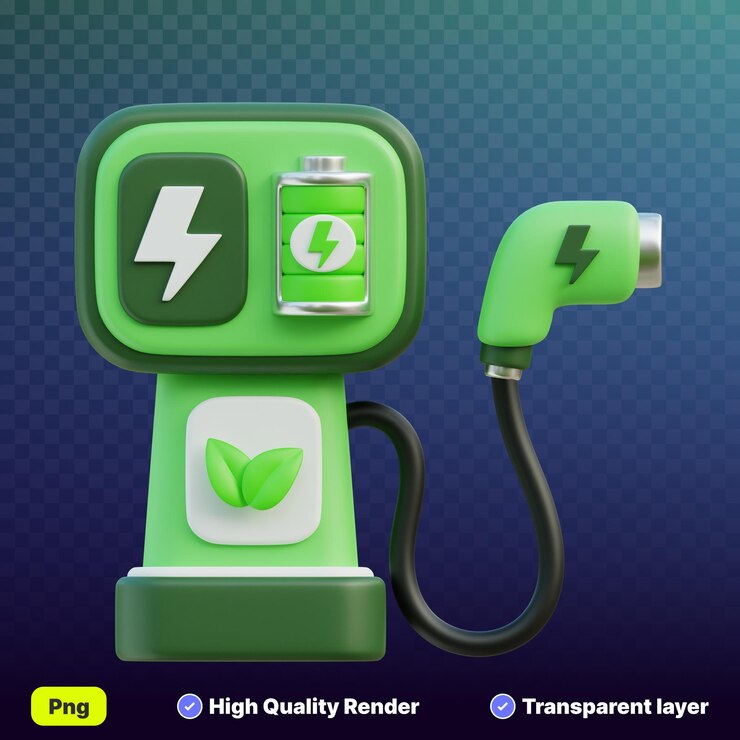 PSD ilustración 3d del cargador de automóviles de vehículos eléctricos en un fondo transparente