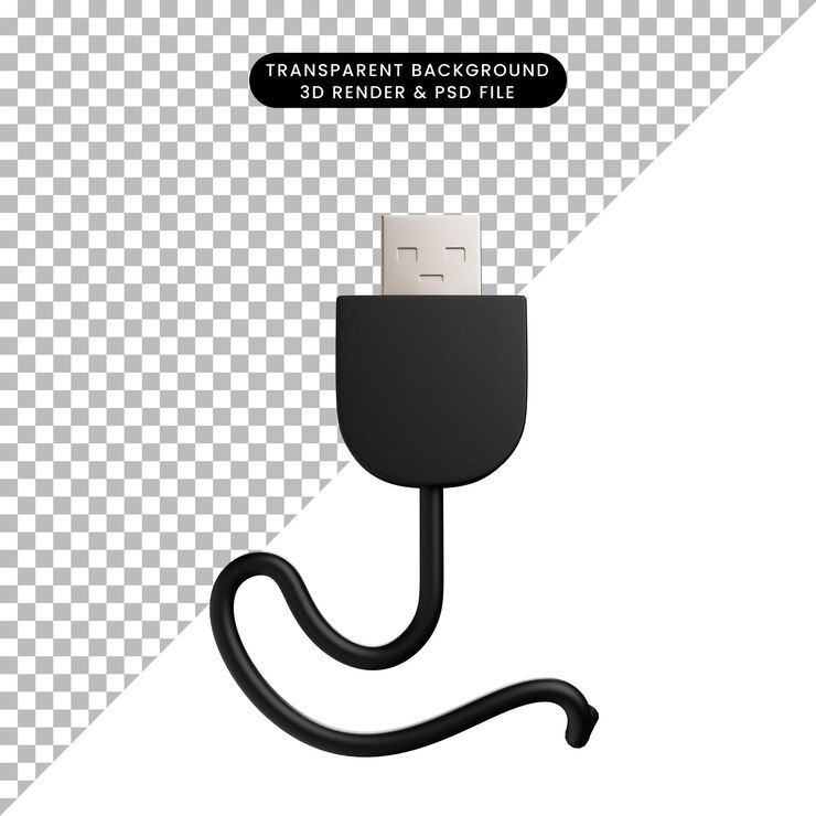 PSD ilustración 3d de cargador de cable