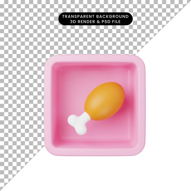 Ilustración 3D de carne de icono simple en cubo