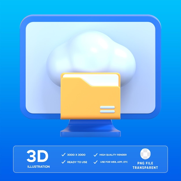 Ilustración en 3D de la carpeta de la nube PSD