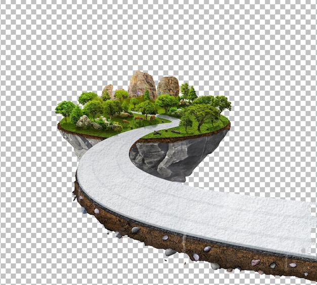 Ilustración en 3D de una carretera nevada con un hermoso paisaje aislado para viajes de invierno y vacaciones png