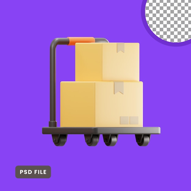 PSD ilustración 3d de un carrito con cajas.