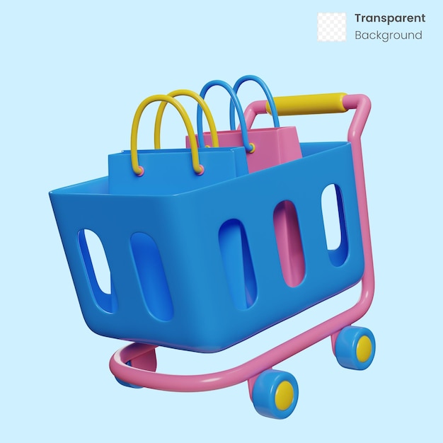 PSD ilustración 3d de carrito de carrito de compras