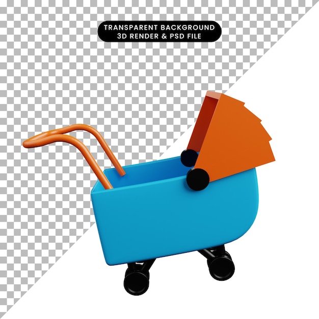 Ilustración 3D de carro de bebé