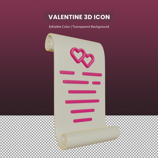 PSD ilustración 3d de una carta de amor por correo para el día de san valentín