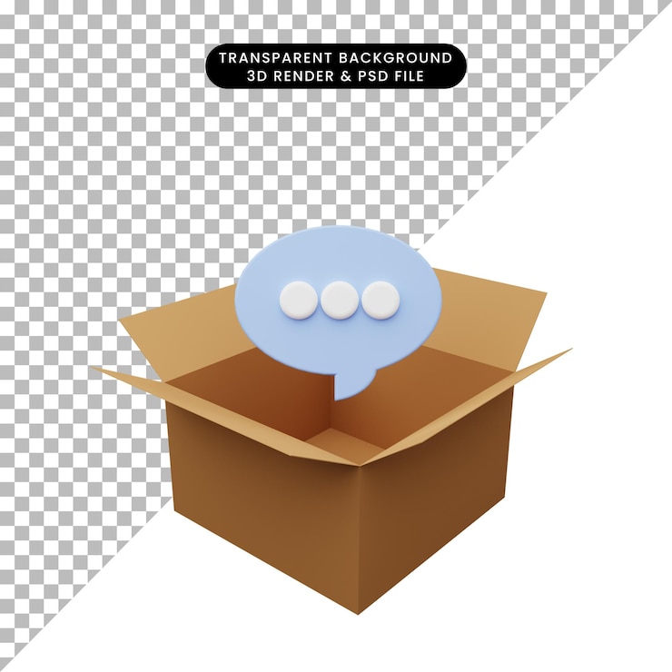 PSD ilustración 3d de cartón con burbuja de chat