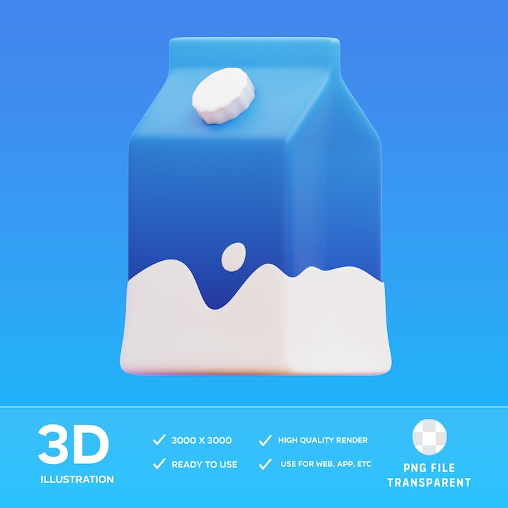 PSD ilustración 3d del cartón de leche psd