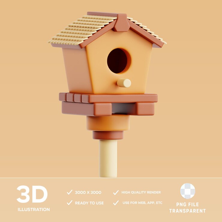 PSD ilustración 3d de la casa de los pájaros de psd