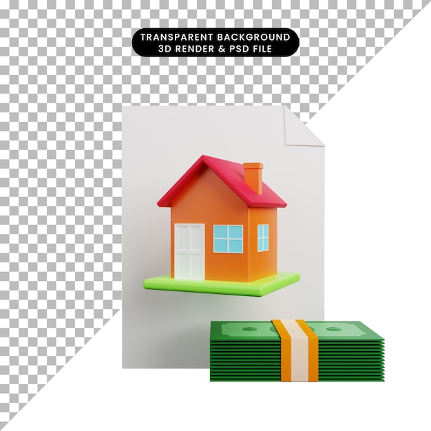 PSD ilustración 3d de la casa de papel de objeto simple con dinero