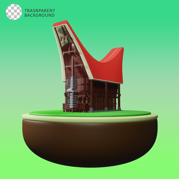 Ilustración 3D de la casa tradicional étnica Toraja en el sur de Sulawesi