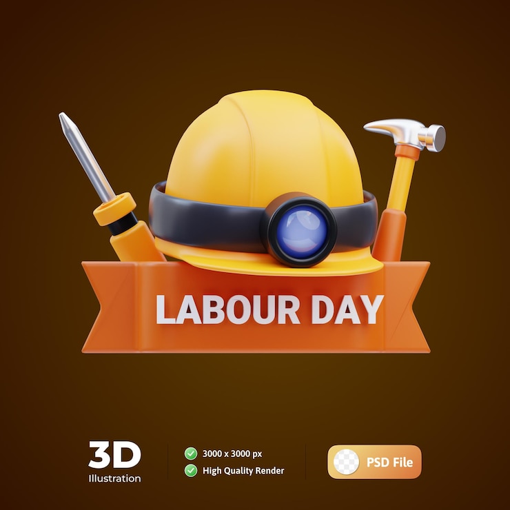 PSD ilustración 3d de celebración del día del trabajo