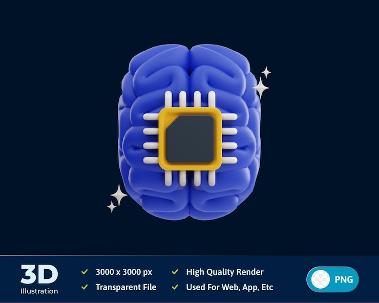 PSD ilustración 3d del cerebro de la cpu