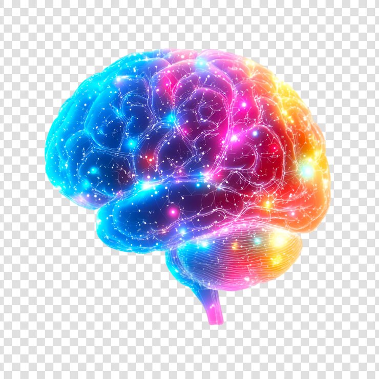 PSD ilustración 3d de un cerebro humano con conexiones neuronales en un fondo transparente