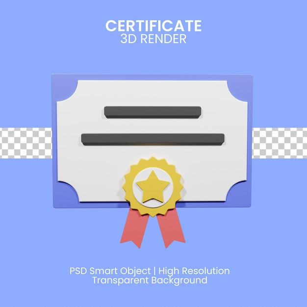 PSD ilustración 3d. certificado de logro